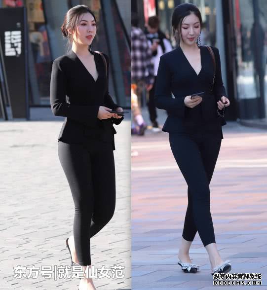 穿黑色職業裝的美女，氣質出眾